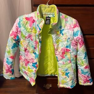 Mountain Xpedition L (10-12) Lime Green Butterfly Zip Up Puffer Jacket